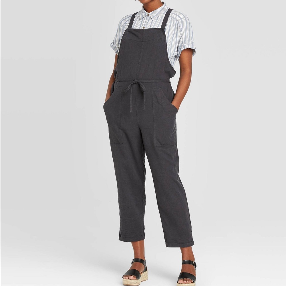 square neck belted overalls
